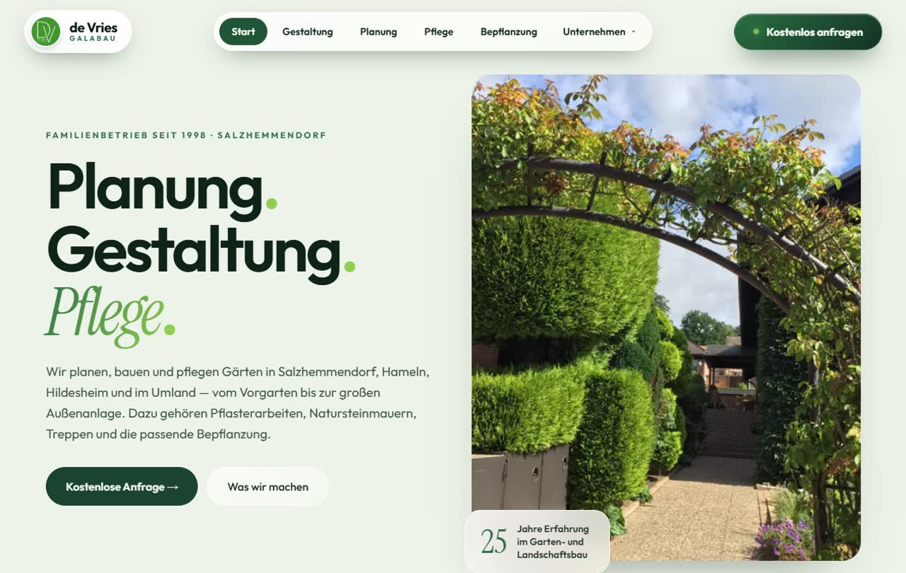 Vorschau der Website von de Vries Galabau — Garten- und Landschaftsbau