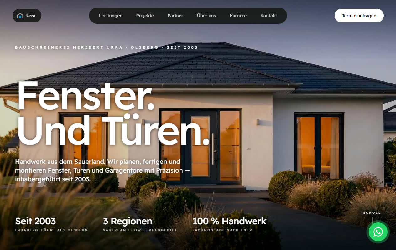 Vorschau der Website von Bauschreinerei Urra — Fenster · Türen · Tore